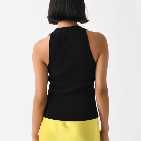 VINCE WOMEN'S ITALIAN COTTON-BLEND BUTTON V-NECK TANK TOP Size Medium | Black - Picture 3 of 10